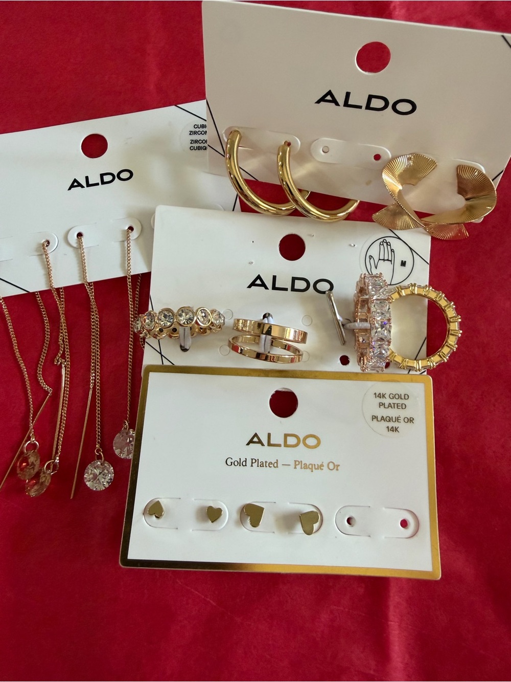 ALDO Gold-Plated Medium Rings / Mixed Earring Set
